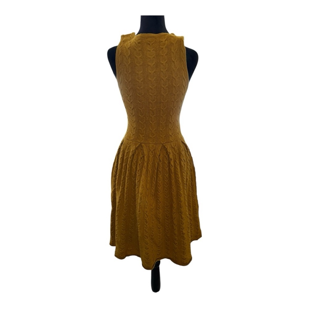 Anthropologie Far Away From Close Wool Sweater Dress Mustard  pleated size M - Picture 4 of 10